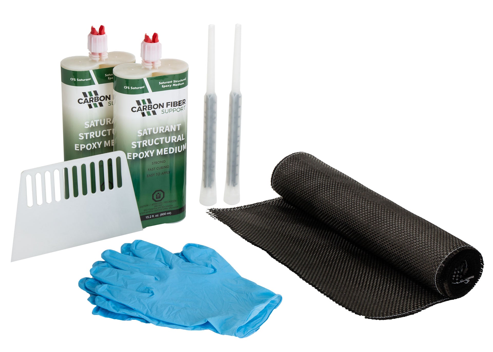 An image of the 10' Carbon Fiber & Epoxy Repair Kit, a complete solution for concrete wall support.