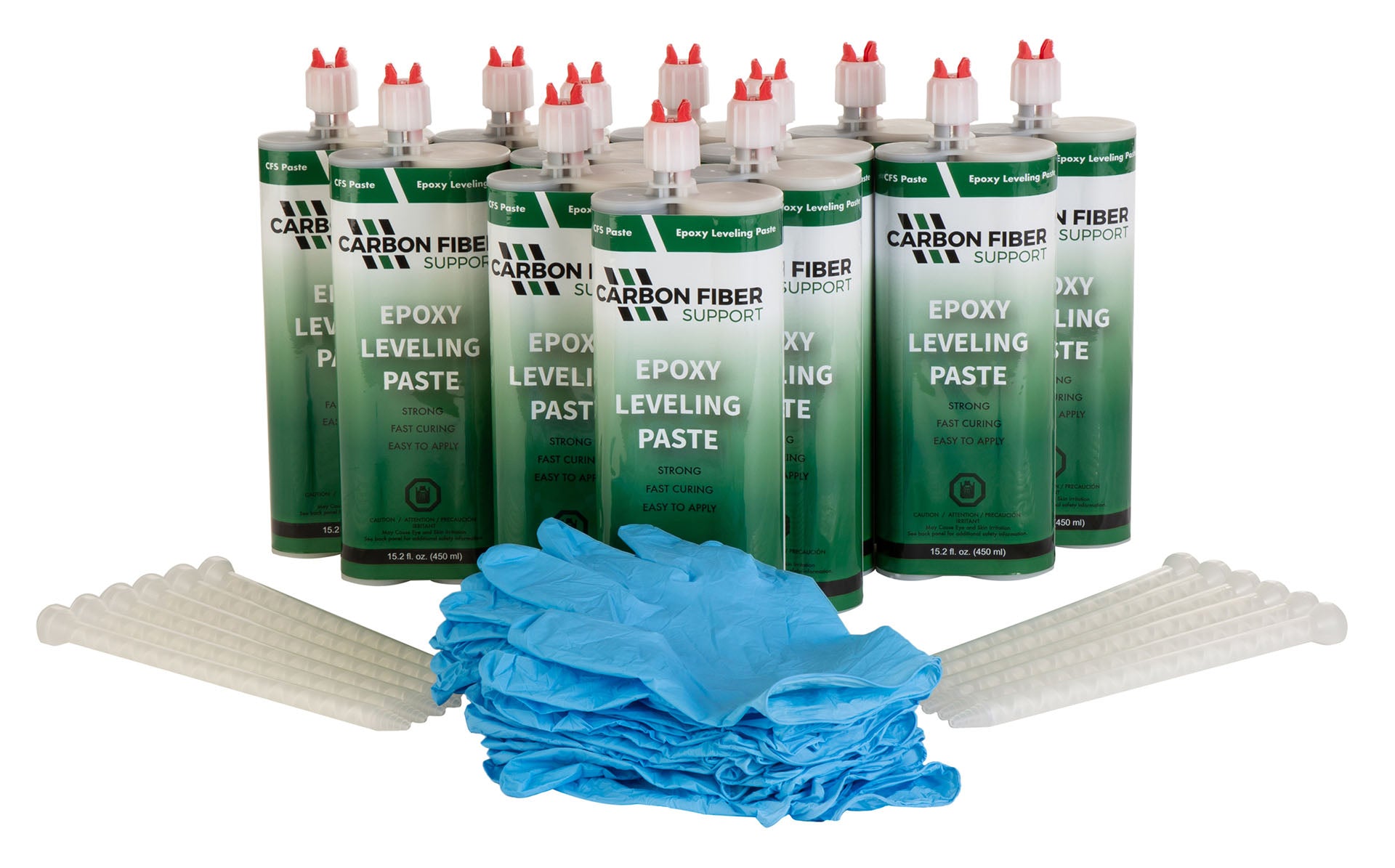 Effortlessly repair cracks behind carbon fiber straps with the CFS Epoxy Paste Cartridges, available in a convenient 12-count case. (Shown here with gloves)