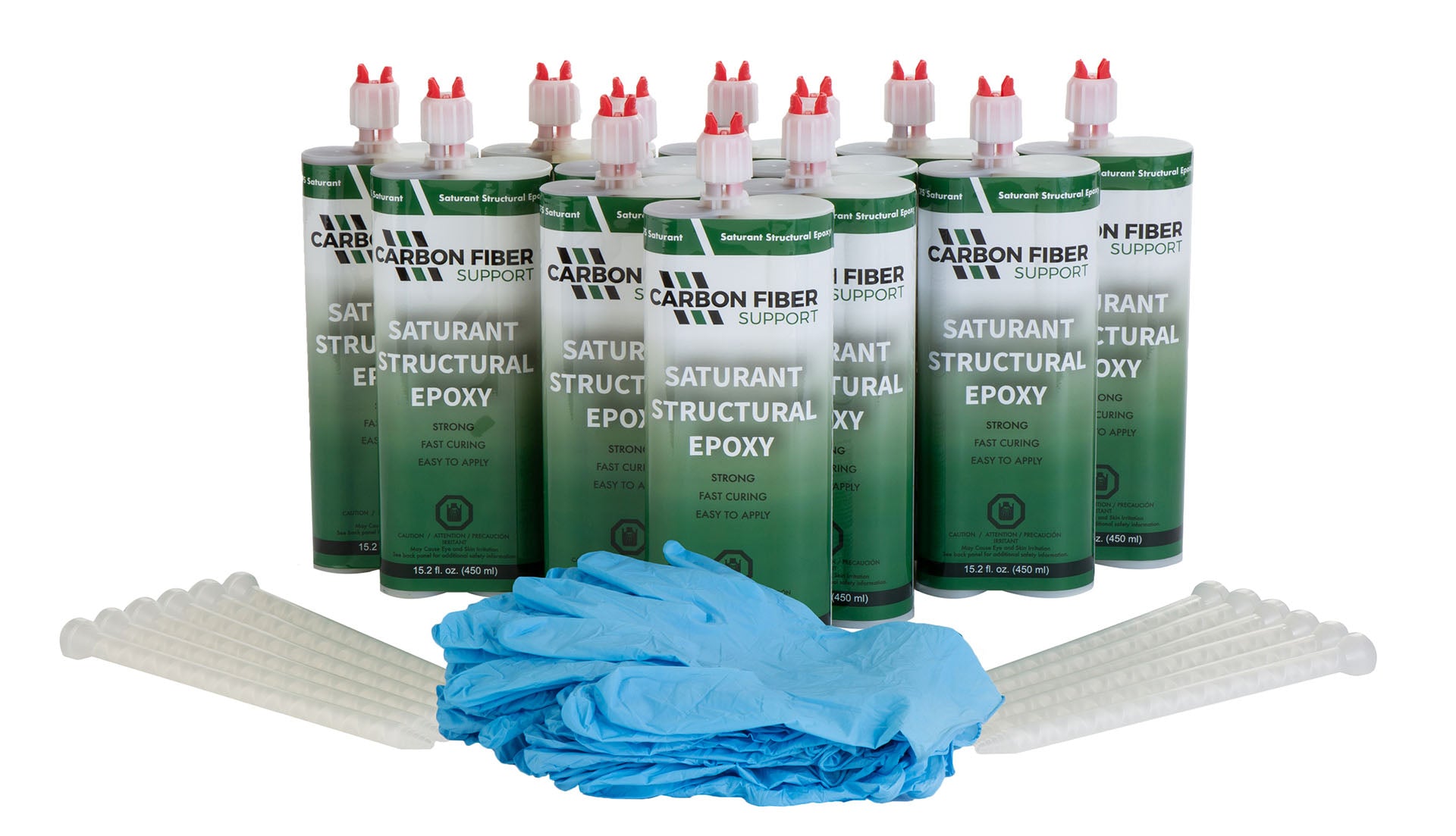 CFS Saturant Structural Epoxy Case of 12, shown with gloves.