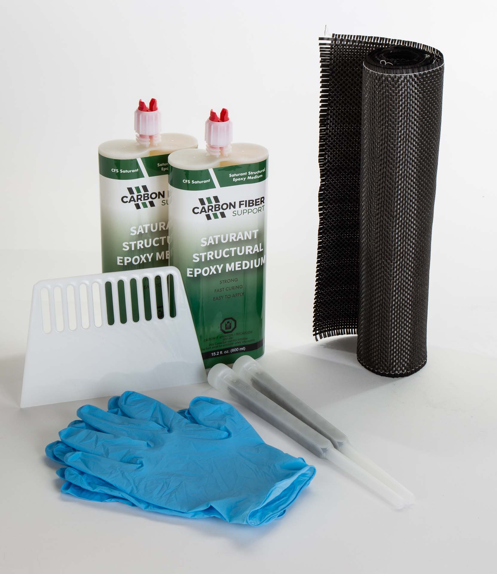 An image of the 10' Carbon Fiber & Epoxy Repair Kit, a complete solution for concrete wall support. 