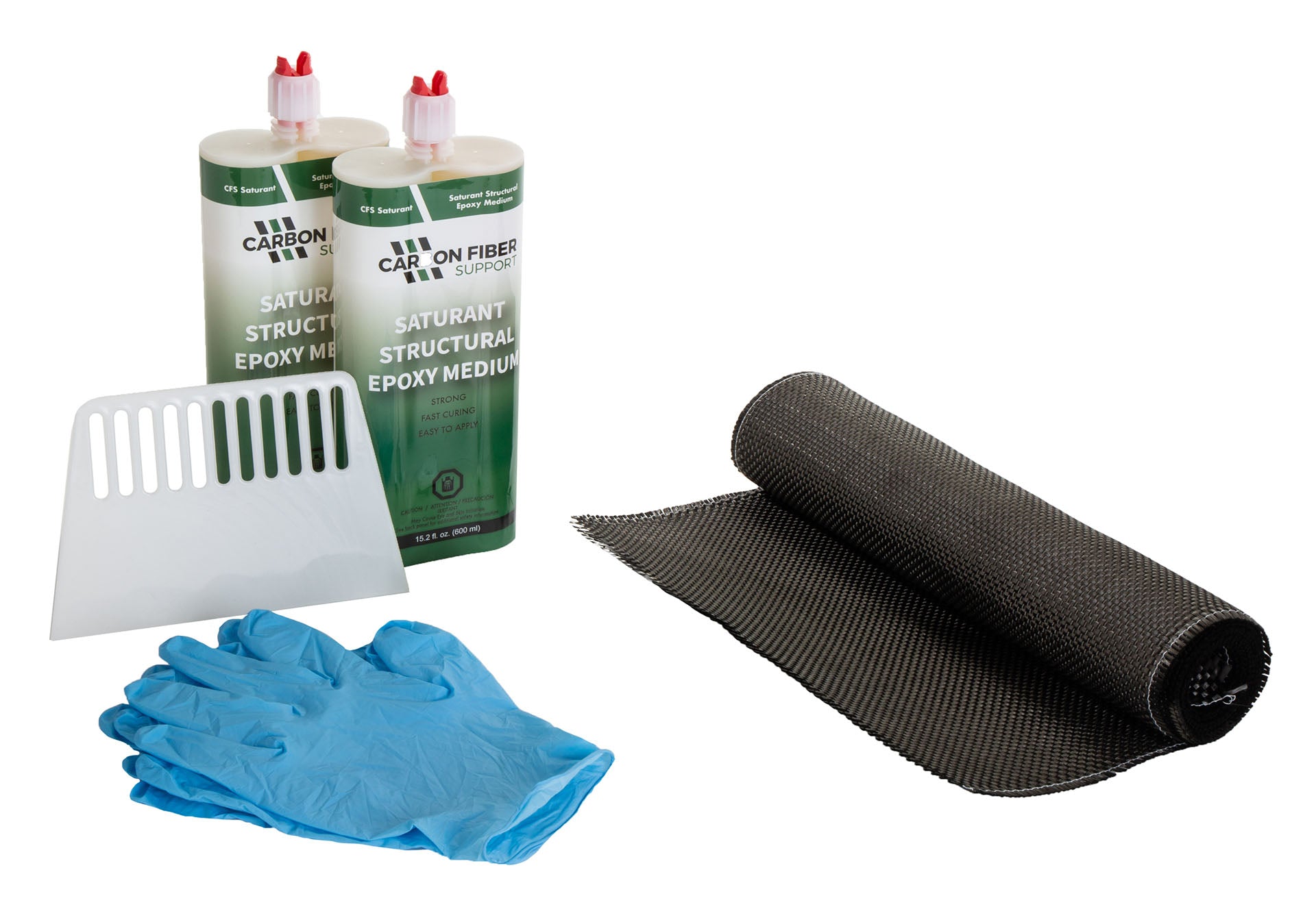 An image of the 10' Carbon Fiber & Epoxy Repair Kit, a complete solution for concrete wall support. 